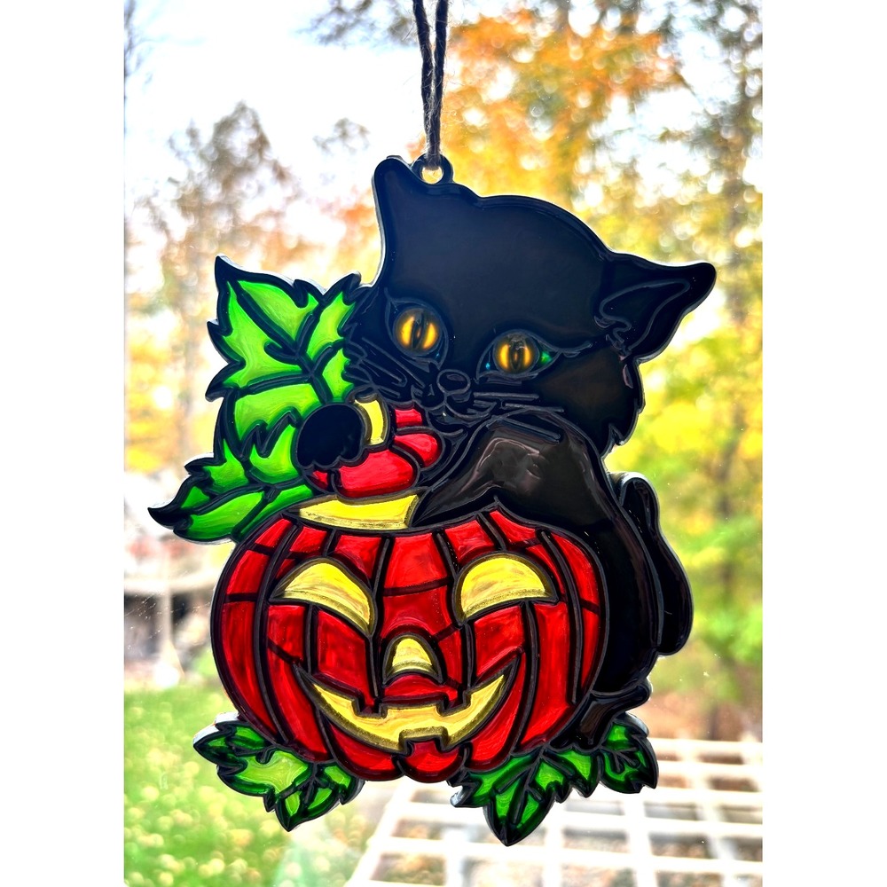 Westman Works Jack‎ O-Lantern Black Cat Halloween Suncatcher Window Ornament 6"h